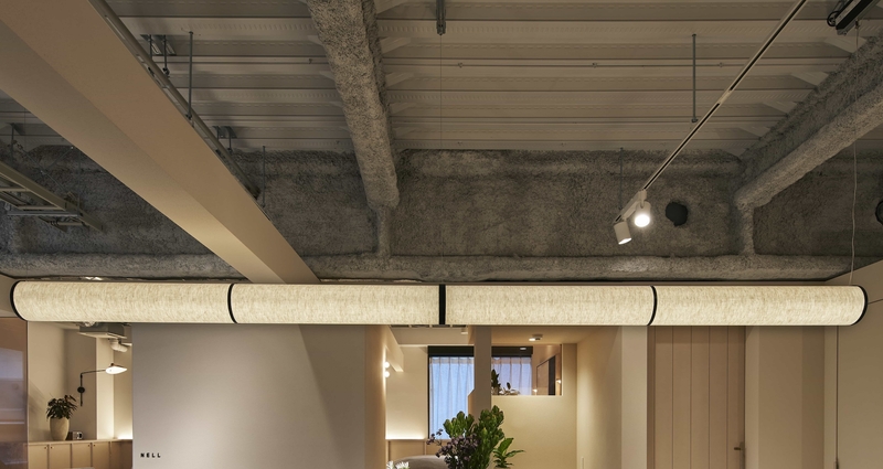 特注LEDペンダントライト アクリルカバー ファブリック巻 ST 金物メラ焼き
