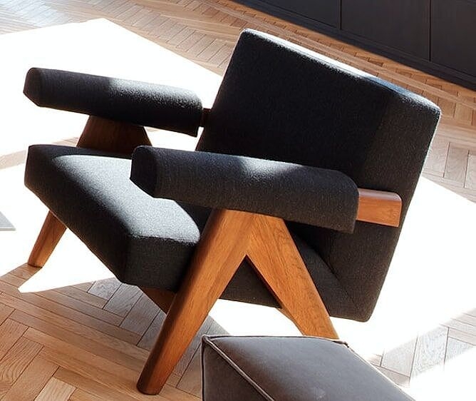 特注ラウンジチェア　木部/Natural teak Stained、Fabric/Mood2104(Black)