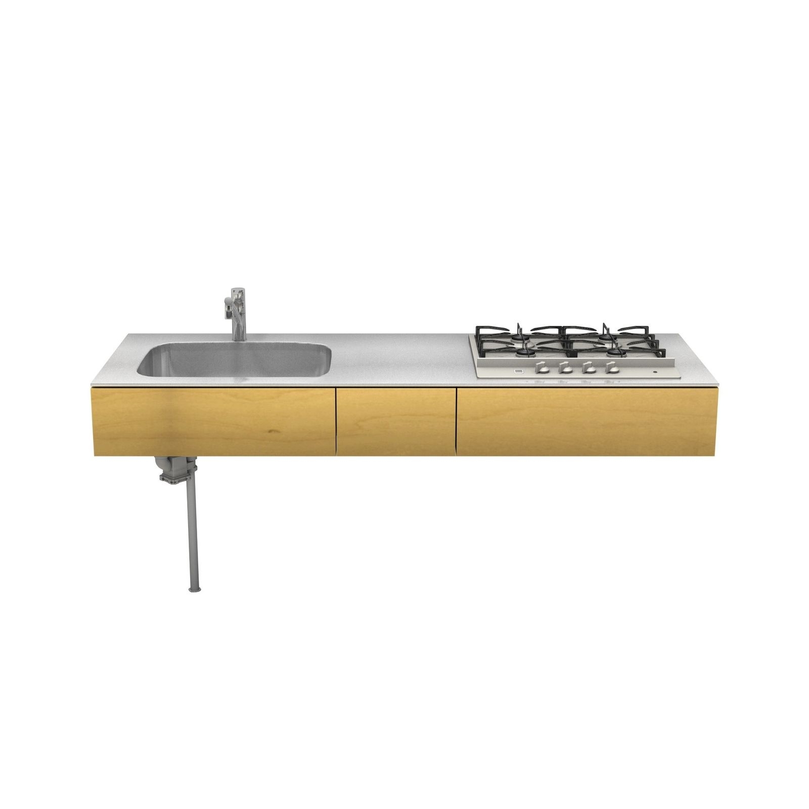 木製ミニマルキッチン バーチ W1800×D600