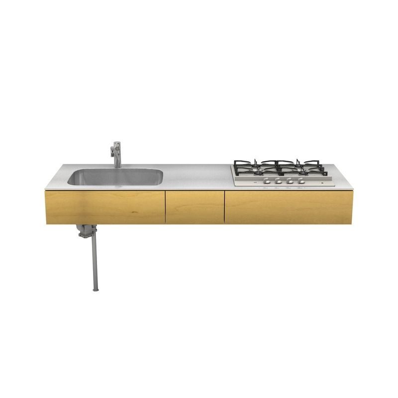 木製ミニマルキッチン バーチ W1800×D600