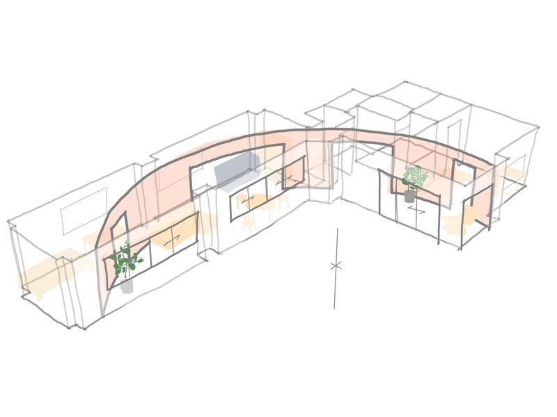 L形の部屋と◯の壁