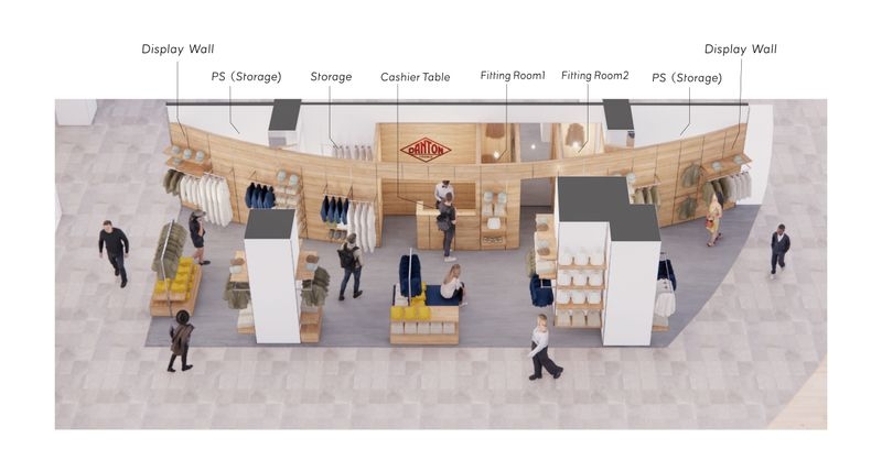 behind the curved wall