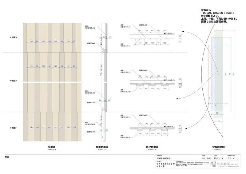 背板を有効に使うための、断面寸法調整図