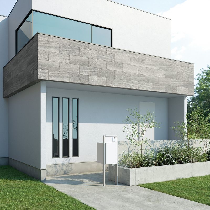 Nasta BOX+POST 門柱ユニットタイプ/前入前出 - ボックス:ホワイト×ホワイト/インターホンボックス:ホワイト/支柱:シルバー