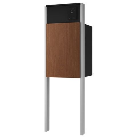 Nasta BOX+POST　門柱ユニットタイプ/前入前出 - ボックス： ミディアムウォールナット×ブラック／
インターホンボックス：マットブラック／
支柱：シルバー