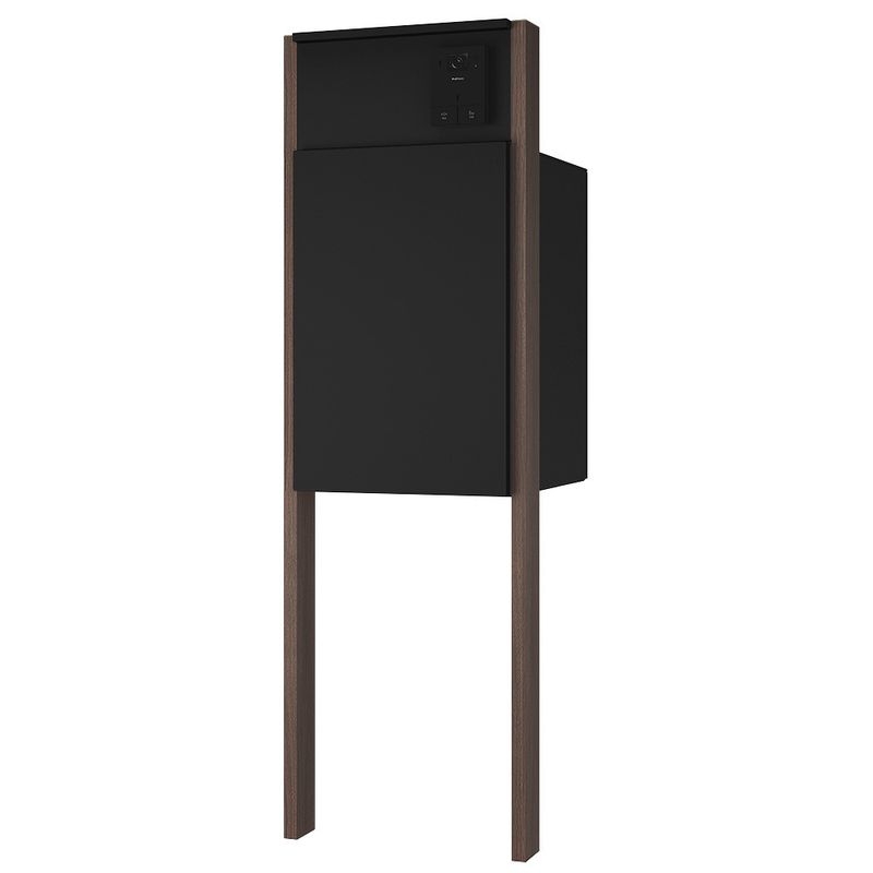 Nasta BOX+POST　門柱ユニットタイプ/前入前出 - ボックス：マットブラック×ブラック／
インターホンボックス：マットブラック／
支柱：ウォールナット