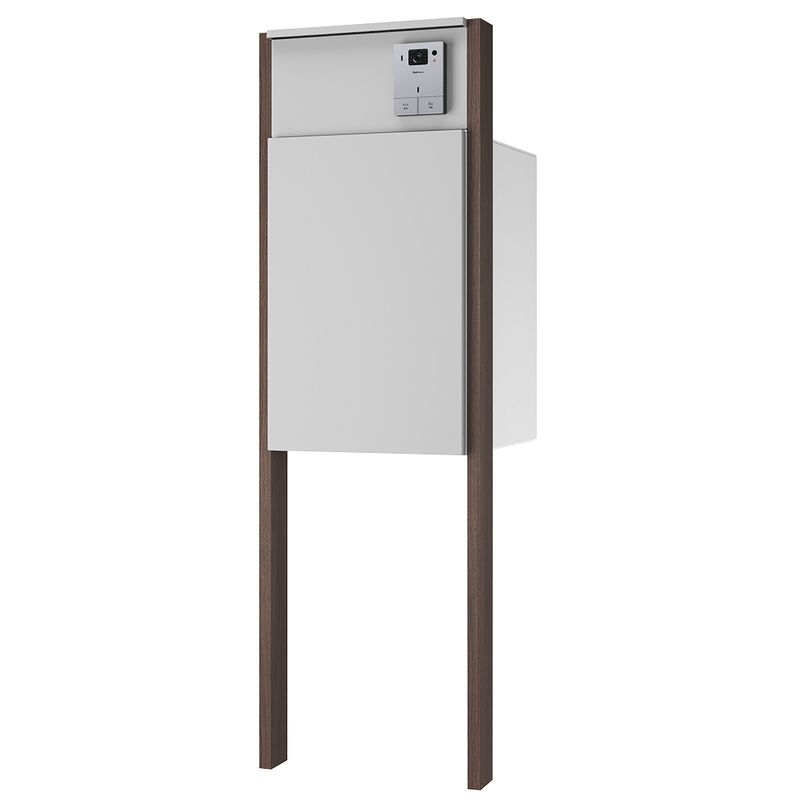 Nasta BOX+POST　門柱ユニットタイプ/前入前出 - ボックス：ライトグレー×ホワイト／
インターホンボックス：ライトグレー／
支柱：ウォールナット