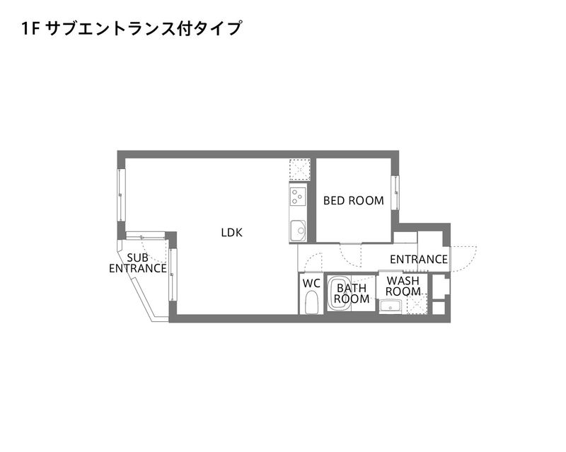 1F-SOHO賃貸住戸はサブエントランスがあり住宅とホームオフィスとの動線に配慮している