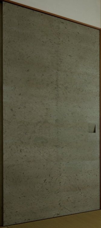 造作木製フラッシュ引き戸 手漉き和紙貼り 切り引手