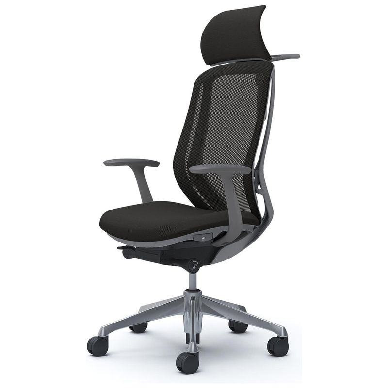 シルフィー　ＥＸハイ固定ヘッド　固定肘　背メッシュ　ダークグレーボディ　ハンガー付　ランバー無　アルミ脚