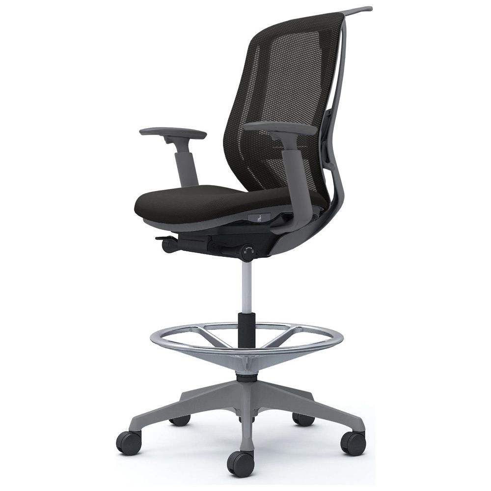 シルフィー 可動肘 背メッシュ ハイ ハイチェア ダークグレーボディ ハンガー付 ランバー付 樹脂脚