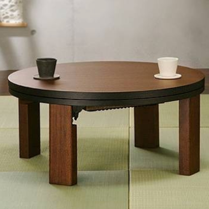 天然木丸型折れ脚こたつ ロンド 75cm - ブラウン