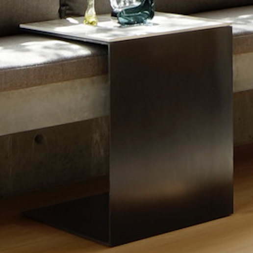 特注サイドテーブル 黒皮鉄板 天板：DEKTON TAGA
